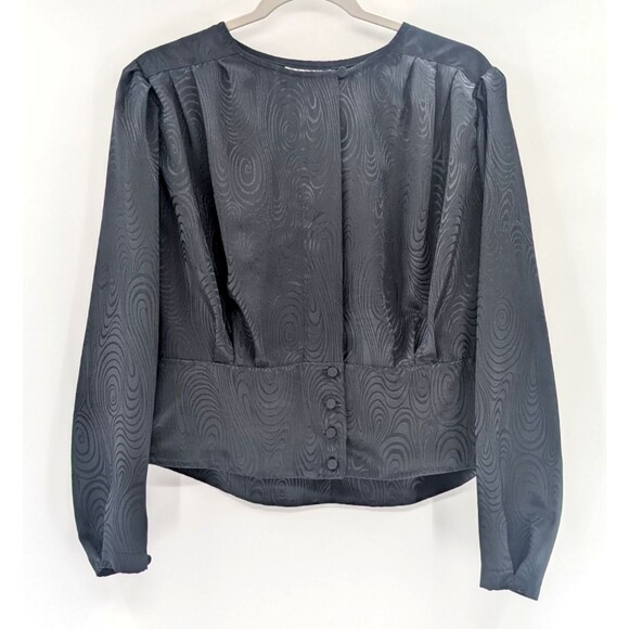 Peters & Ashley Vintage Black Swirl Print Satin Puffy Button Up Blouse Size M/L - Picture 2 of 10